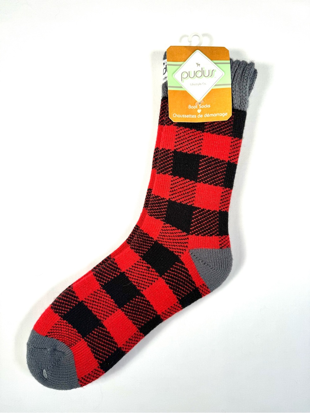 Pudus Lumberjack Red Buffalo Plaid Boot Socks Adult L/XL Oprahs Favorite NWT